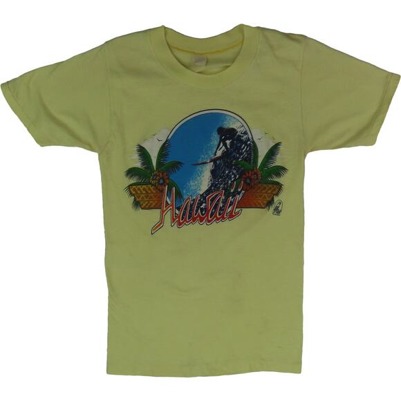 80s Vintage Hawaii Poly Tees Surfing Surfer Beach Souvenir Tourist Tee T Shirt - Picture 1 of 8